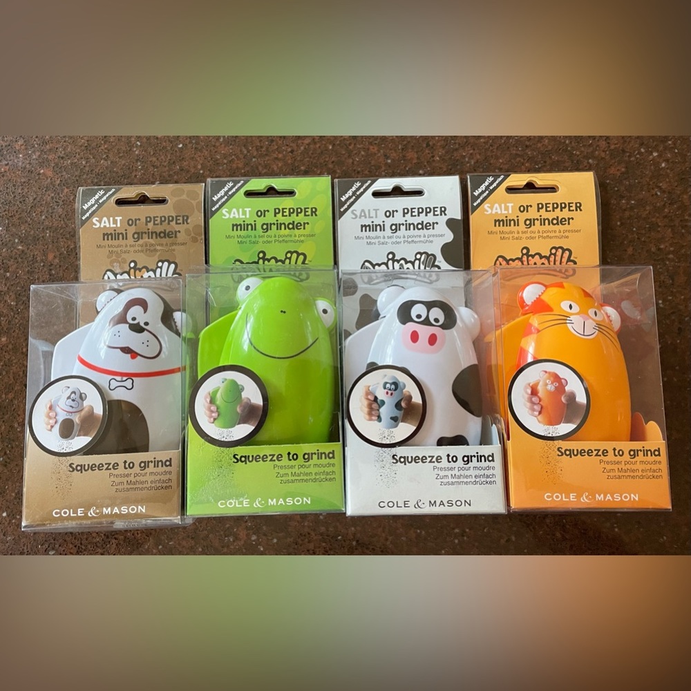 Cole&Mason Salt or Pepper Animills Magnetic Frog Cow Cat or Dog $10for1 Mill NWB